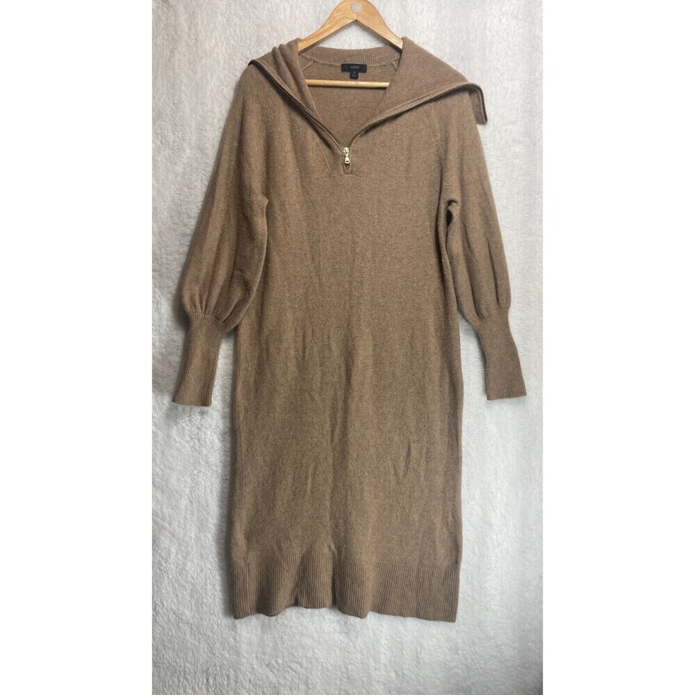 J.Crew Half Zip Sweater Dress In Supersoft Yarn Size S Tan Long Sleeve Wool